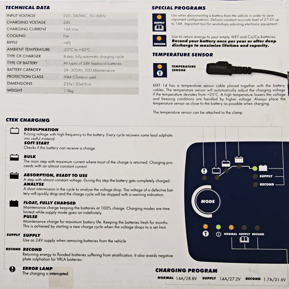 CTEK MXT 14 24V 14A 8-Stage Battery Charger 4 CTEK MXT 14 24V 14A 8-Stage Battery Charger - Image 2