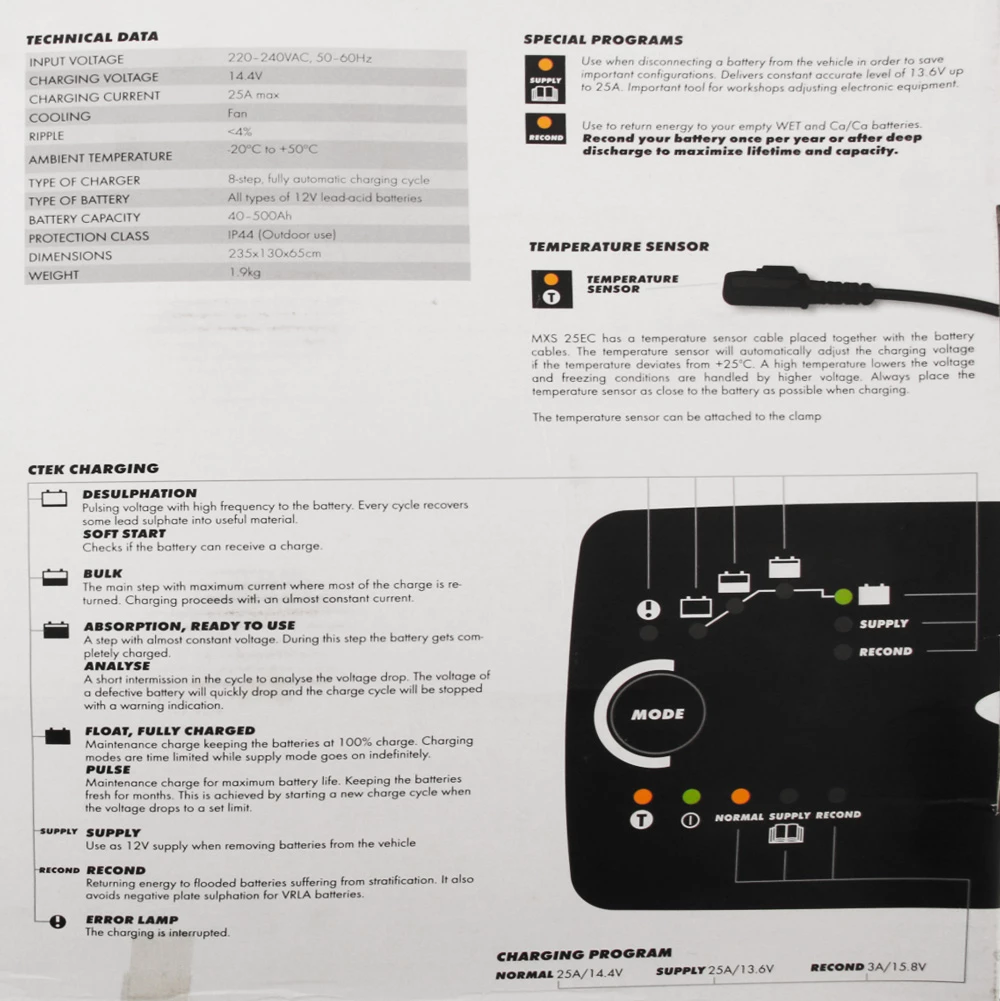 CTEK MXS 25EC 12V 25A 8-Stage Smart Charger 4 CTEK MXS 25EC 12V 25A 8-Stage Smart Charger - Image 2